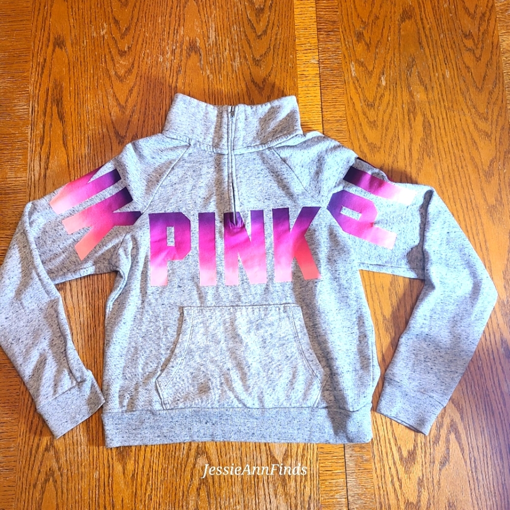 PINK Victoria Secret VS Gray Pink Ombre 1/4 Zip Cropped Sweatshirt Size Small